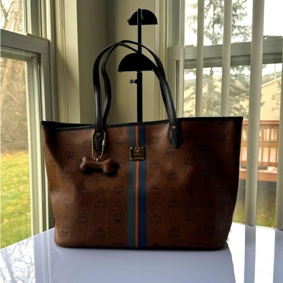 MCM Visetos Striped Shopper Tote Bag - Picture 3 of 16